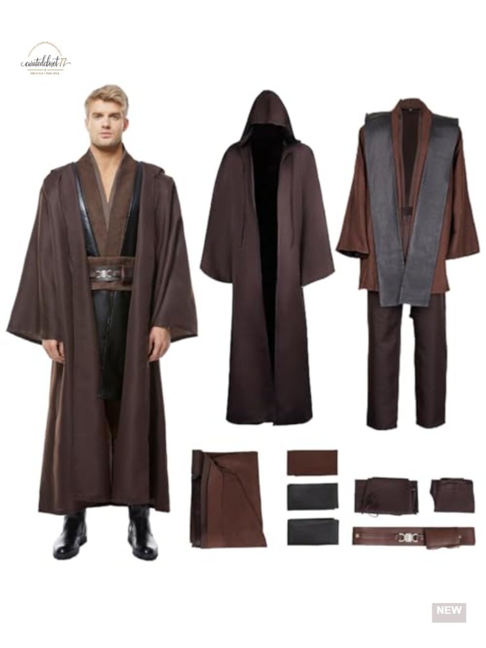 Men Knight Tunic Costume Hooded Cloak Cosplay Uniform Pant Outfit with Belt